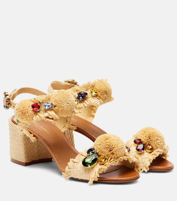  Dolce&gabbana Dolce&gabbana Embellished Raffia-effect Sandals 