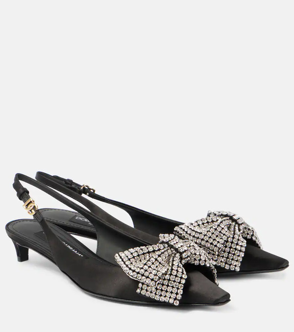  Dolce&gabbana Dolce&gabbana Embellished Satin Slingback Pumps 