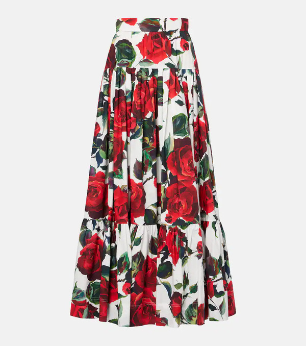  Dolce&gabbana Dolce&gabbana Floral Tiered Cotton Maxi Skirt 