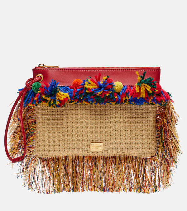  Dolce&gabbana Dolce&gabbana Fringed Woven Leather-trimmed Pouch 