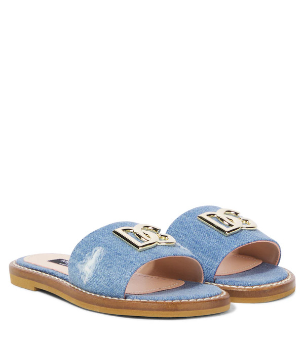  Dolce&gabbana Kids Dolce&gabbana Kids Dg Distressed Denim Slides 