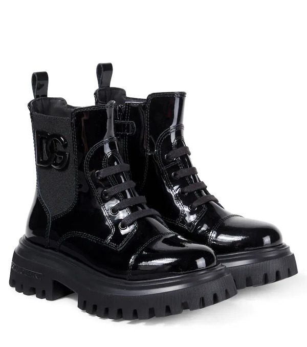  Dolce&gabbana Kids Dolce&gabbana Kids Dg Patent Leather Combat Boots 