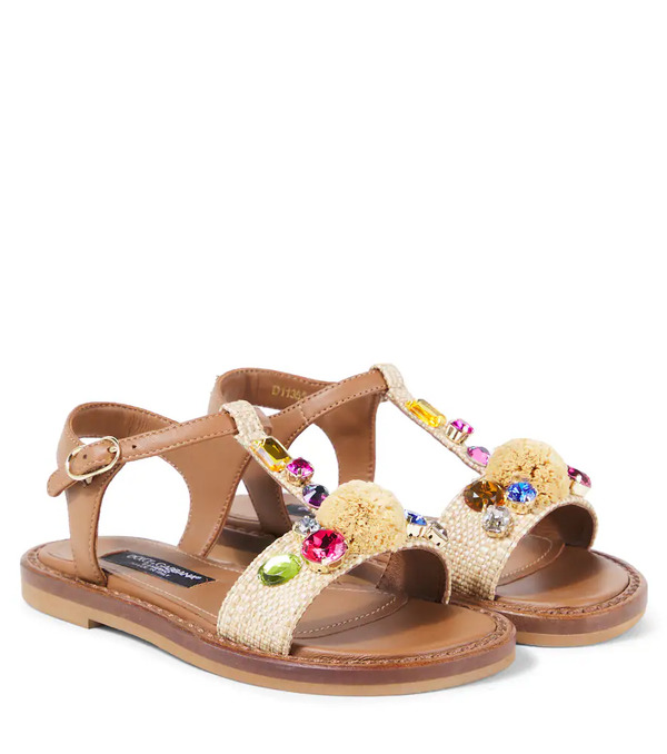  Dolce&gabbana Kids Dolce&gabbana Kids Embellished Raffia-effect Sandals 