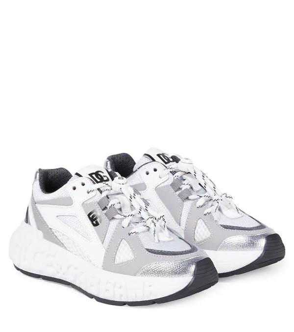  Dolce&gabbana Kids Dolce&gabbana Kids Embossed Logo Leather-trimmed Sneakers 