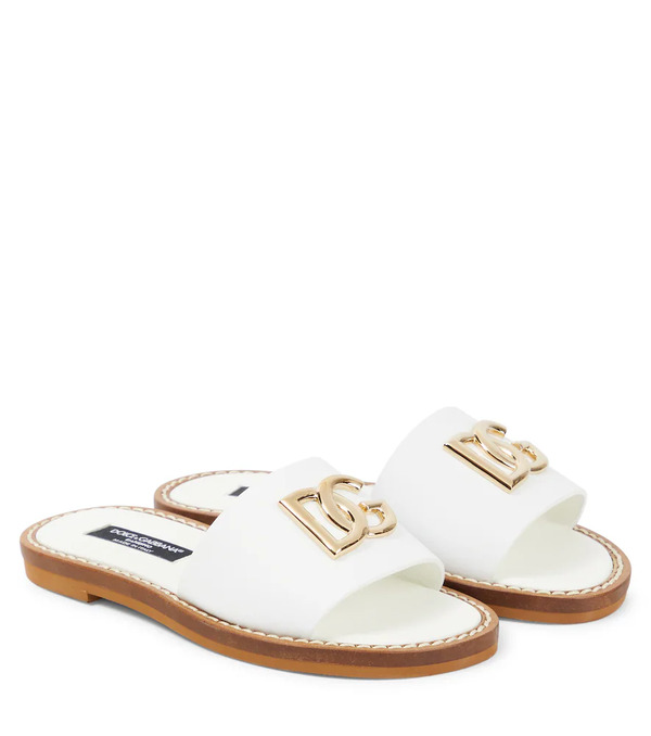  Dolce&gabbana Kids Dolce&gabbana Kids Logo Leather Sandals 