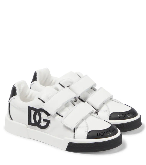  Dolce&gabbana Kids Dolce&gabbana Kids Logo Leather Sneakers 