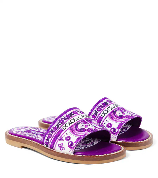  Dolce&gabbana Kids Dolce&gabbana Kids Majolica Canvas Slides 