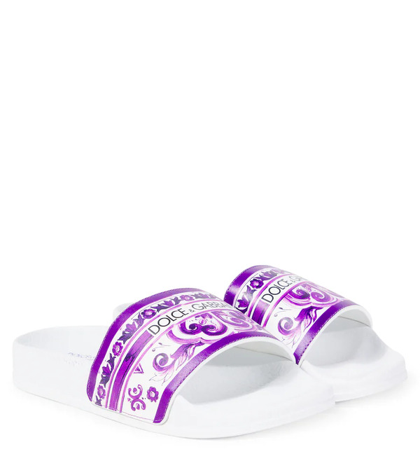  Dolce&gabbana Kids Dolce&gabbana Kids Majolica Leather Slides 