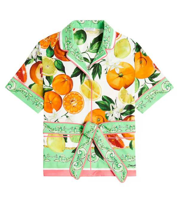  Dolce&gabbana Kids Dolce&gabbana Kids Printed Belted Cotton Popeline Shirt 
