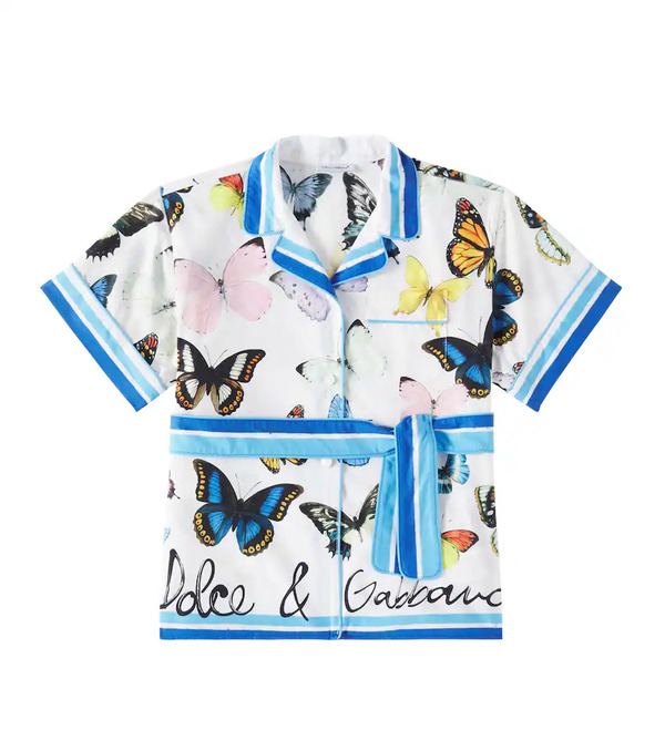  Dolce&gabbana Kids Dolce&gabbana Kids Printed Belted Cotton Poplin Shirt 