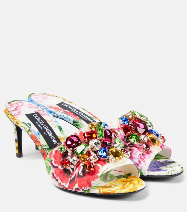  Dolce&gabbana Dolce&gabbana Kiera Floral Embellished Brocade Mules 