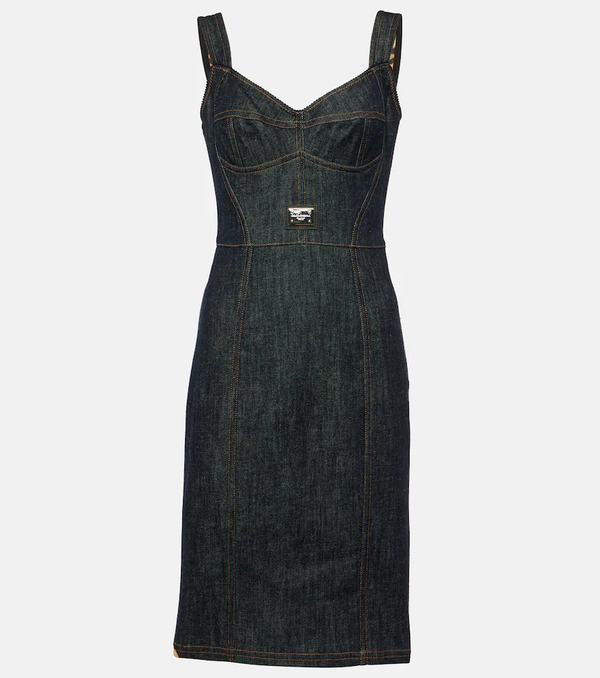  Dolce&gabbana Dolce&gabbana Logo Embroidered Denim Midi Dress 