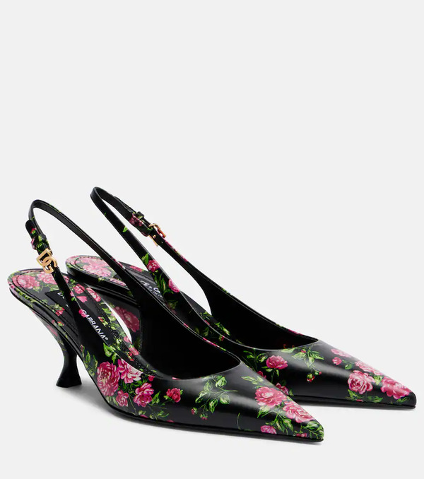  Dolce&gabbana Dolce&gabbana Lollo 60 Floral Leather Slingback Pumps 