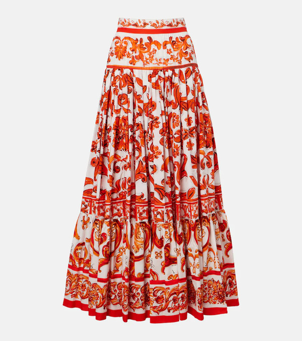  Dolce&gabbana Dolce&gabbana Majolica Cotton Poplin Maxi Skirt 