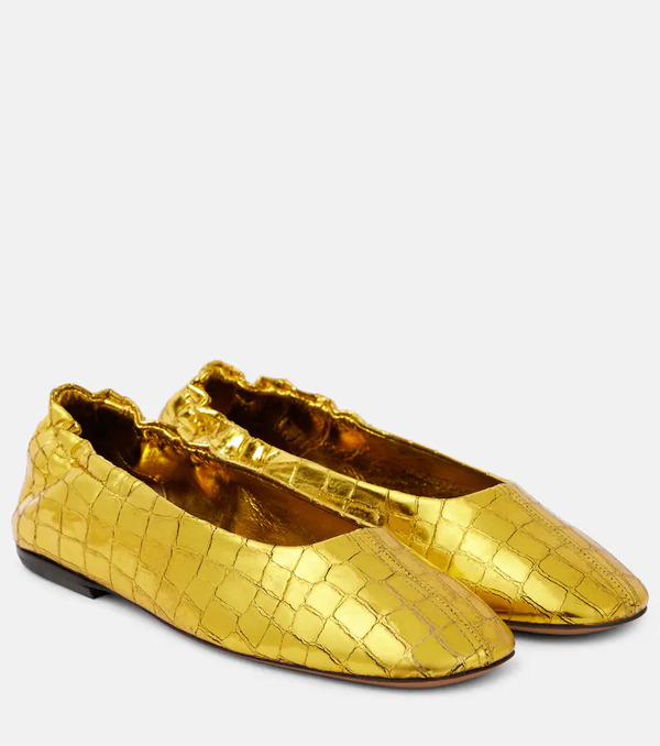  Dries Van Noten Dries Van Noten Croc-effect Metallic Leather Ballet Flats 