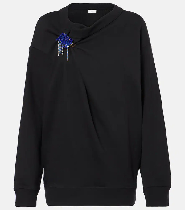 Dries Van Noten Dries Van Noten Embellished Gathered Cotton Sweater 
