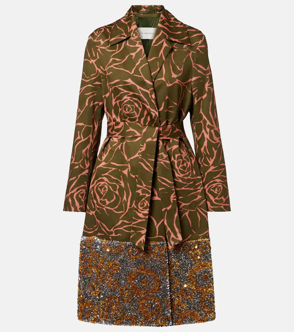  Dries Van Noten Dries Van Noten Floral Sequined Cotton Wrap Coat 
