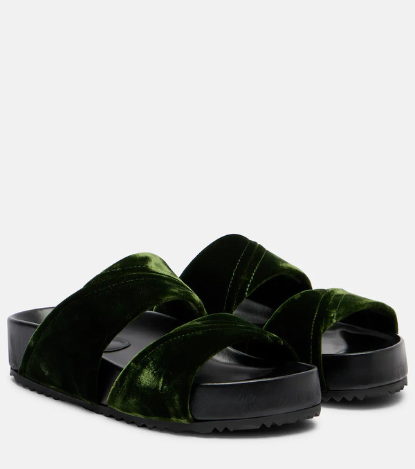  Dries Van Noten Dries Van Noten Leather-trimmed Velvet Slides 
