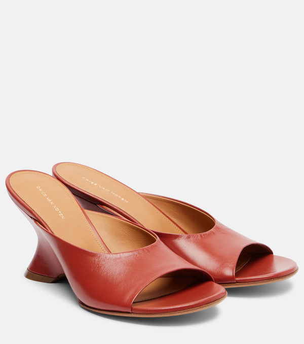 Dries Van Noten Dries Van Noten 75 Leather Wedge Mules 