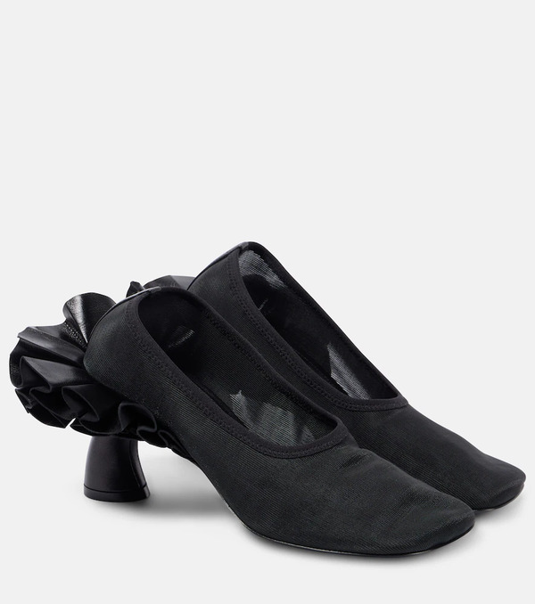  Dries Van Noten Dries Van Noten Ruffled Leather-trimmed Mesh Pumps 