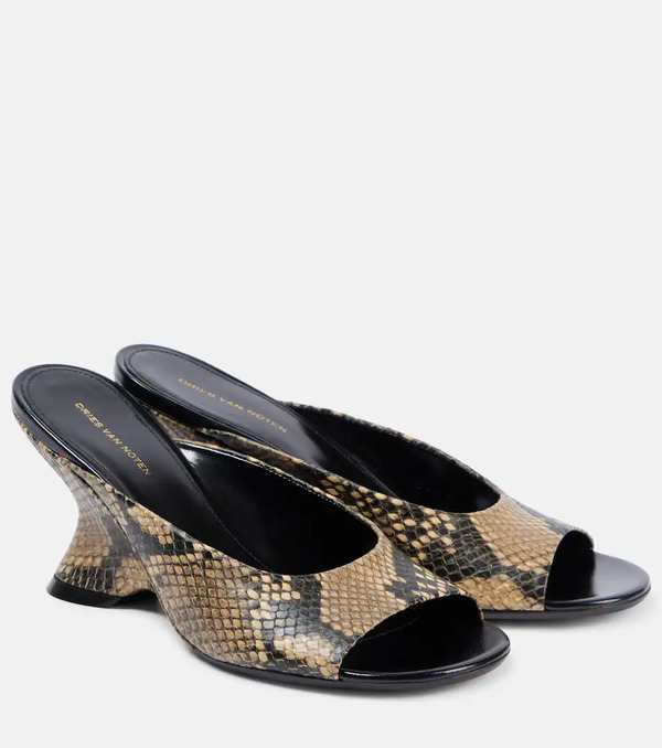  Dries Van Noten Dries Van Noten Snake-effect Leather Mules 