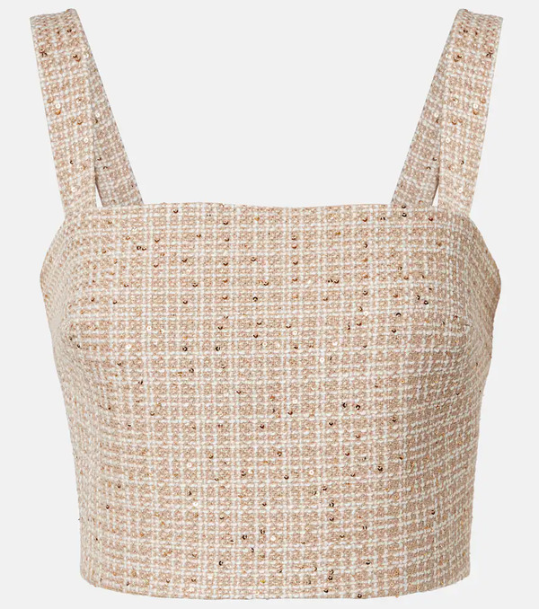  Elie Saab Elie Saab Checked Sequined Tweed Crop Top 