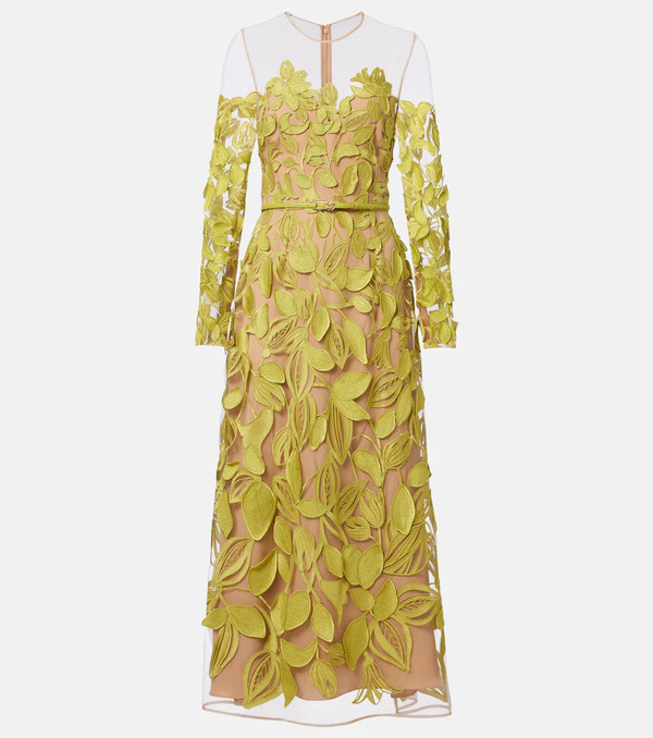  Elie Saab Elie Saab Embroidered Silk-blend Midi Dress 