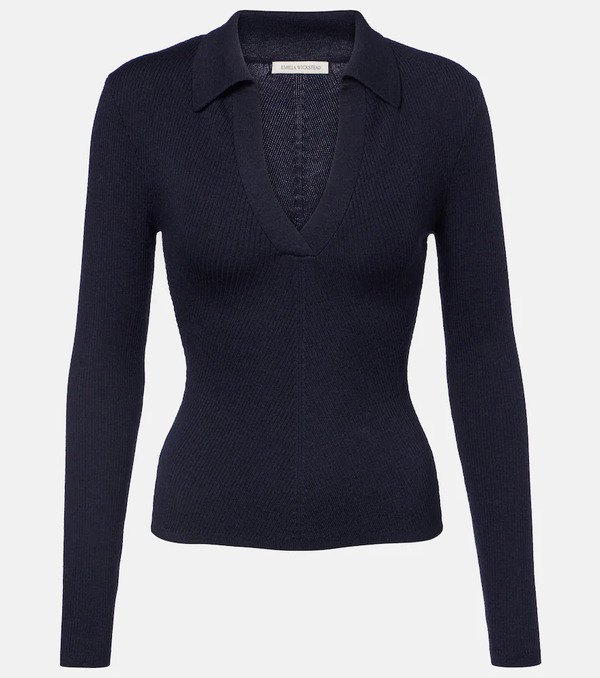  Emilia Wickstead Emilia Wickstead Austin Ribbed-knit Wool Polo Sweater 