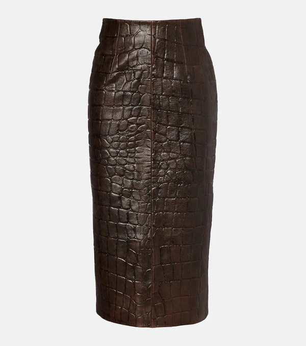 Emilia Wickstead Emilia Wickstead Loretta Croc-effect Leather Pencil Skirt 