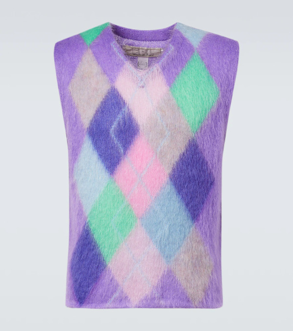  Erl Erl Checked Mohair-blend Sweater Vest 