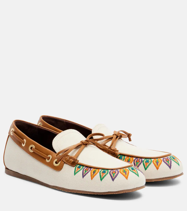  Etro Etro Embroidered Canvas Boat Shoes 