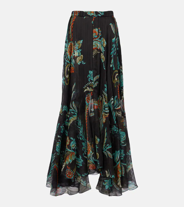  Etro Etro Printed Silk Satin Maxi Skirt 