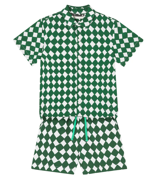  Fabula Fã¡bula Checked Cotton Shirt And Shorts Set 