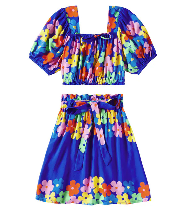  Fabula Fã¡bula Saia Cor-de-flor Cotton Top And Skirt Set 