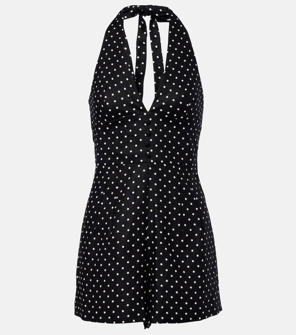  Faithfull Faithfull Sofia Polka-dot Halterneck Linen Romper 