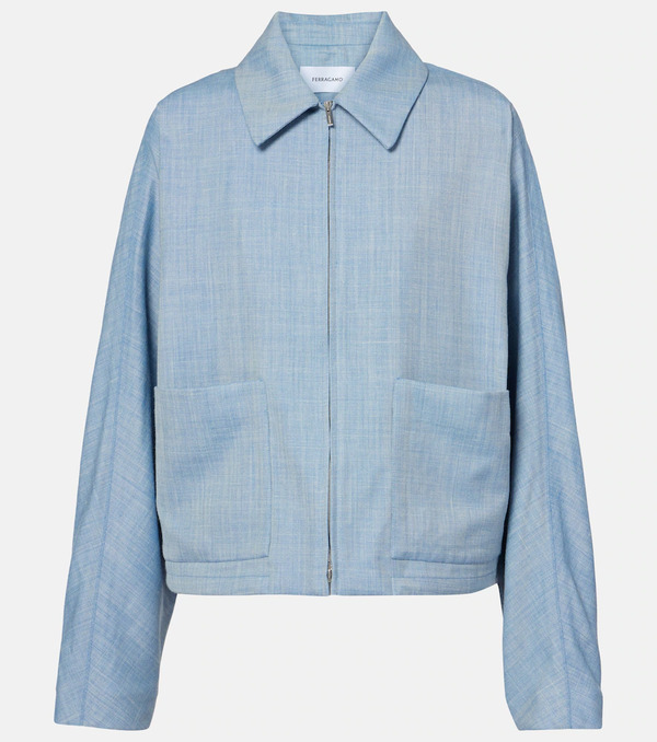  Ferragamo Ferragamo Cropped Wool, Silk, And Linen Blouson 