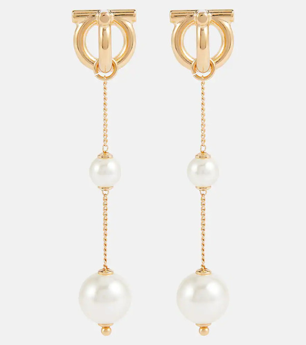  Ferragamo Ferragamo Gancini Faux Pearl Drop Earrings 