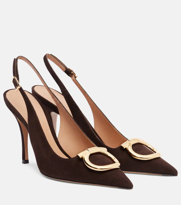  Ferragamo Ferragamo Sara Maxi Gancini Suede Slingback Pumps 