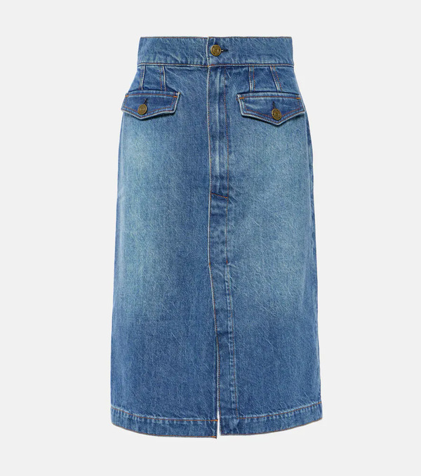  Frame Frame The Vent Front High-rise Denim Midi Skirt 