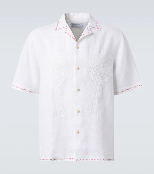  Frescobol Carioca Frescobol Carioca Flavio Embroidered Linen Bowling Shirt 