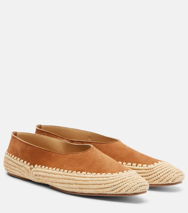  Gabriela Hearst Gabriela Hearst Strength Crochet Raffia-trimmed Suede Flats 
