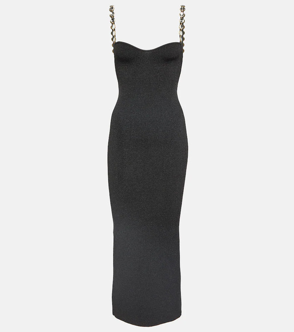  Galvan Galvan Globe Chain Wave Ribbed-knit Midi Dress 