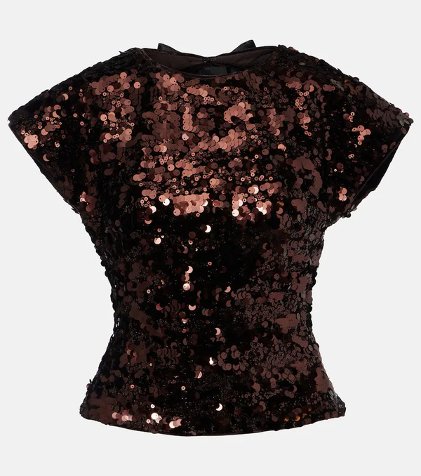  Ganni Ganni Bow-detail Sequined Open-back Top 