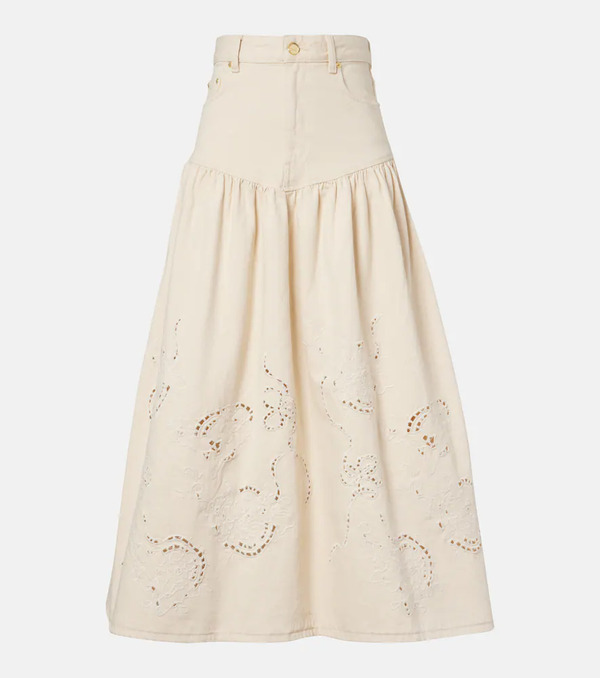  Ganni Ganni Broderie Anglaise Gathered Denim Skirt 
