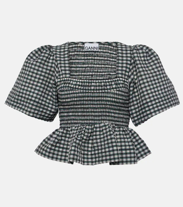  Ganni Ganni Checked Seersucker Peplum Top 