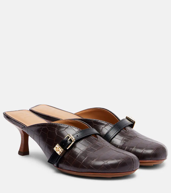  Ganni Ganni 40 Crocodile-effect Leather Mules 