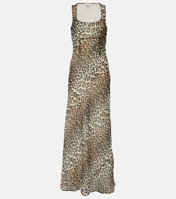  Ganni Ganni Leopard-print Chiffon Maxi Dress 