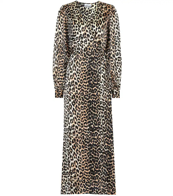  Ganni Ganni Leopard-printed Stretch-silk Dress 