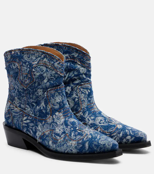  Ganni Ganni Low Shaft Embroidered Jacquard Cowboy Boots 