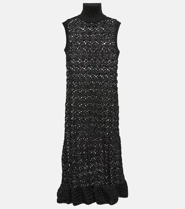  Ganni Ganni Metallic Knit Turtleneck Midi Dress 